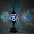 thumbnail image 4 of KusKuus Handmade 14" Blue LED Turkish Lamp Decorative Moroccan Lamp Mosaic Boho Bedside Night Lamp Vintage Mosaic Table Lamp Stained Glass Globe, Brass Colored Base with 8W LED Bulb and US Plug BSC6, 4 of 6