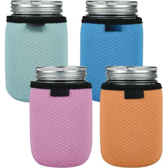 Regular Mouth Mason Jars 16oz Insulators, Neoprene Canning Cover for Ball Wide Mouth Pint Glass Mason Jar, 16-Ounce Pint Jars Regular Mouth Sleeve Cover Insulated Cozy, 4 Color