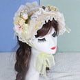 thumbnail image 4 of Victorian Lace Designs Straw Bonnet Hat For Women With Ruffled Trim and Rose Flower For Cocktail Party And Cosplay Event, 4 of 9