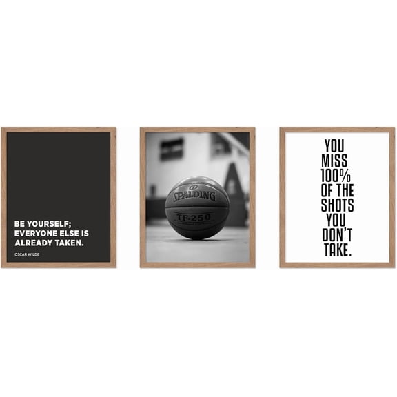 Hieng 3Piece Sports Poster You Miss 100% Of The Shots You Didn't Take Print Soccer Art Basketball Illustration Positive Quote Graphic Gym Wall Decor UNFRAMED Wall Decor