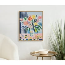 Kate and Laurel Cheerful Maximalist Flower Vase Framed Wall Art by The Creative Bunch Studio, 16x20 Gold, Colorful Flower Vase Art for Wall