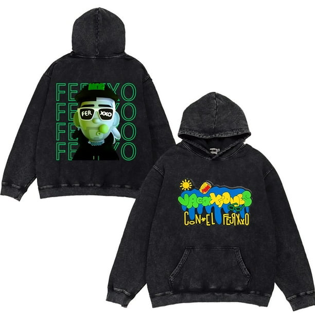 Ferxxo-Sudadera con capucha lavada con estampado de rapero Feid Merch, suéter Vintage informal de gran tamaño, Tops Retro, ropa de calle de Hip Hop, abrigo