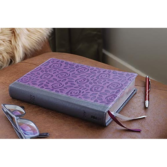 Pre-Owned NIV, Thinline Bible, Giant Print, Imitation Leather, Gray/Purple, Red Letter Edition (Imitation Leather) 0310448654 9780310448655