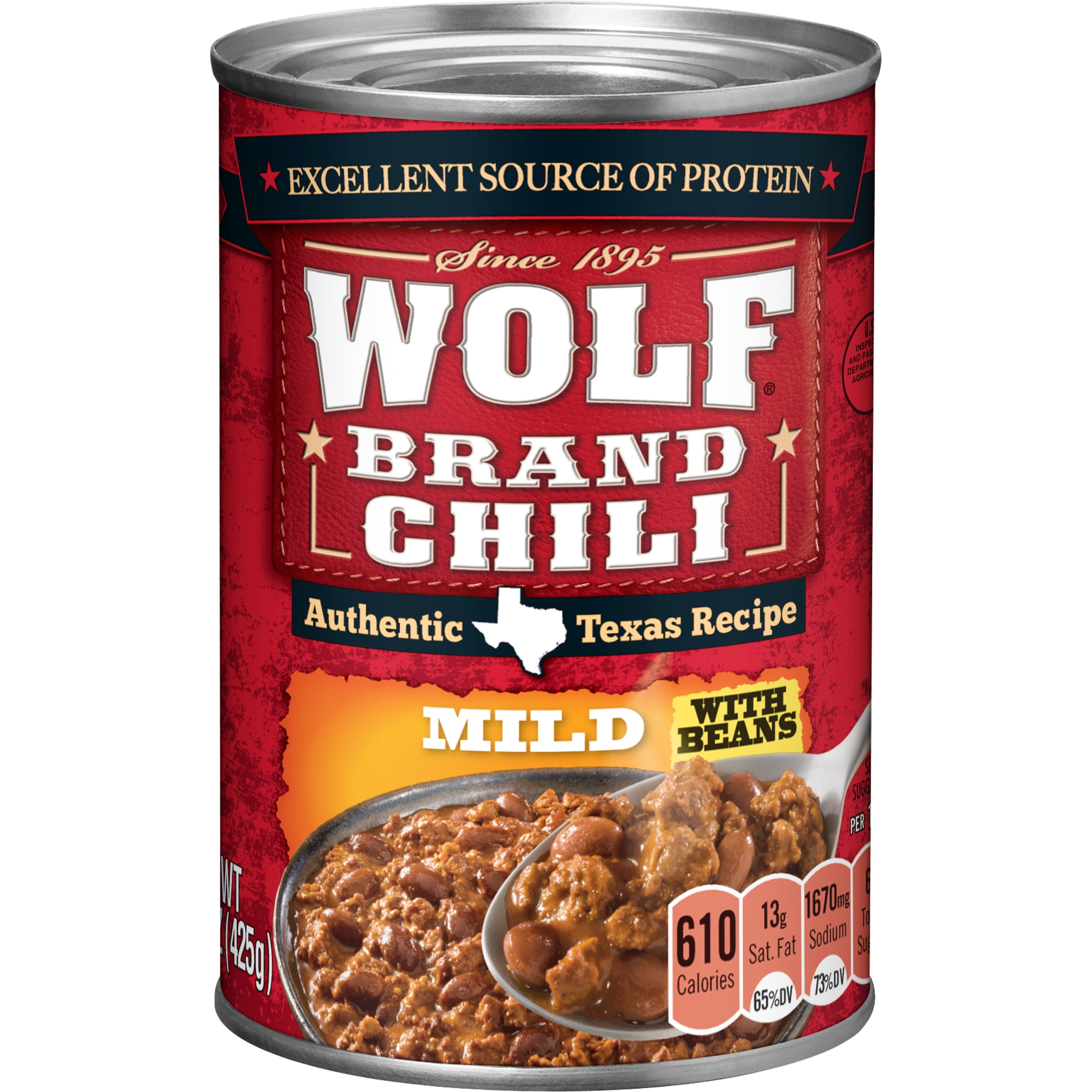 WOLF BRAND Mild Chili With Beans, 15 oz.