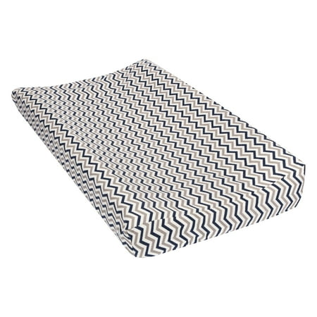 UPC: 0846216049385 | Navy and Gray Chevron Deluxe Flannel Changing Pad Cover