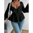 thumbnail image 2 of Women'S Plus Size Tops Ruffle T Shirts Sweetheart Neck Bell Long Sleeve Top Black XXL, 2 of 8