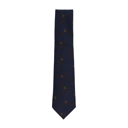 Isaia Wool - Isaia Napoli Men's Navy Brown 100% Wool Geometric Circle 7 Fold Tie