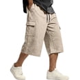 thumbnail image 7 of Zimjoy Men's Below Knee Length Cargo Shorts Elastic Drawstring Capri Bermuda Loose Fit Casual Streetwear Walking Utility Shorts with Multi Pockets Beige S, 7 of 7