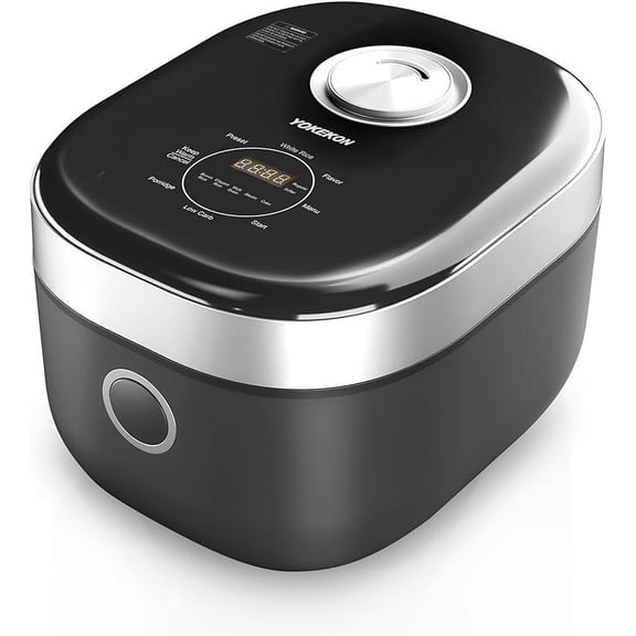 YOKEKON Rice Cooker Stainless Steel Inner Pot, Low Carb Large 8 Cup Rice Maker with Steamer Basket, 24H Delay Timer and Auto Keep Warm Feature, Sushi/Grain/Cake/Porridge,Black
