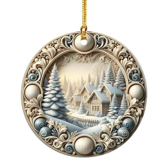 2025 Christmas Tree Ornament, Acrylic Round Hanging Decoration for Xmas Tree, Festive Holiday Keepsake Gift, Snowflake Pattern Christmas Ornament, Holiday Decor