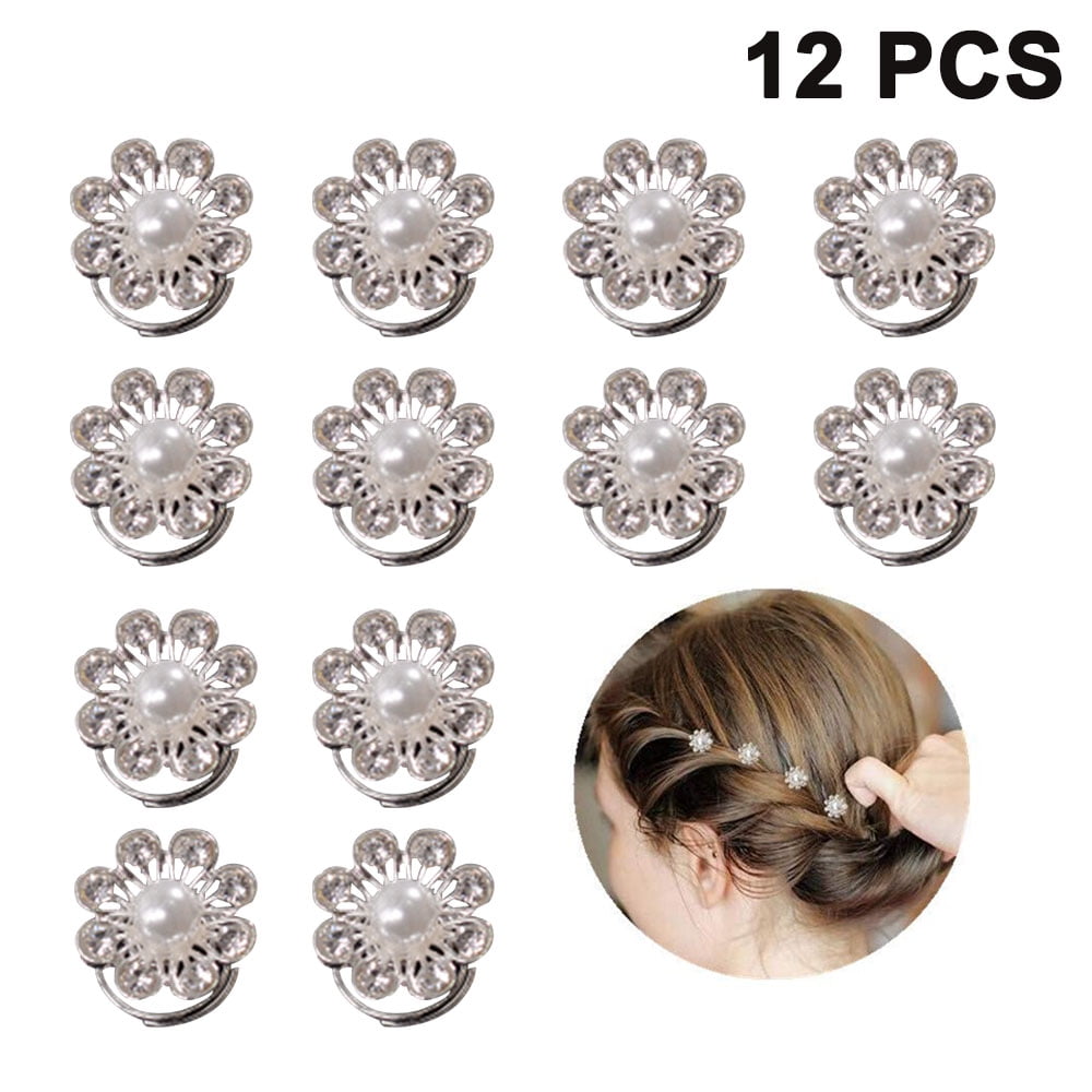 12 Bridal Wedding Prom Silver Crystal  Flower Hair Coils Spirals Twists Pin 