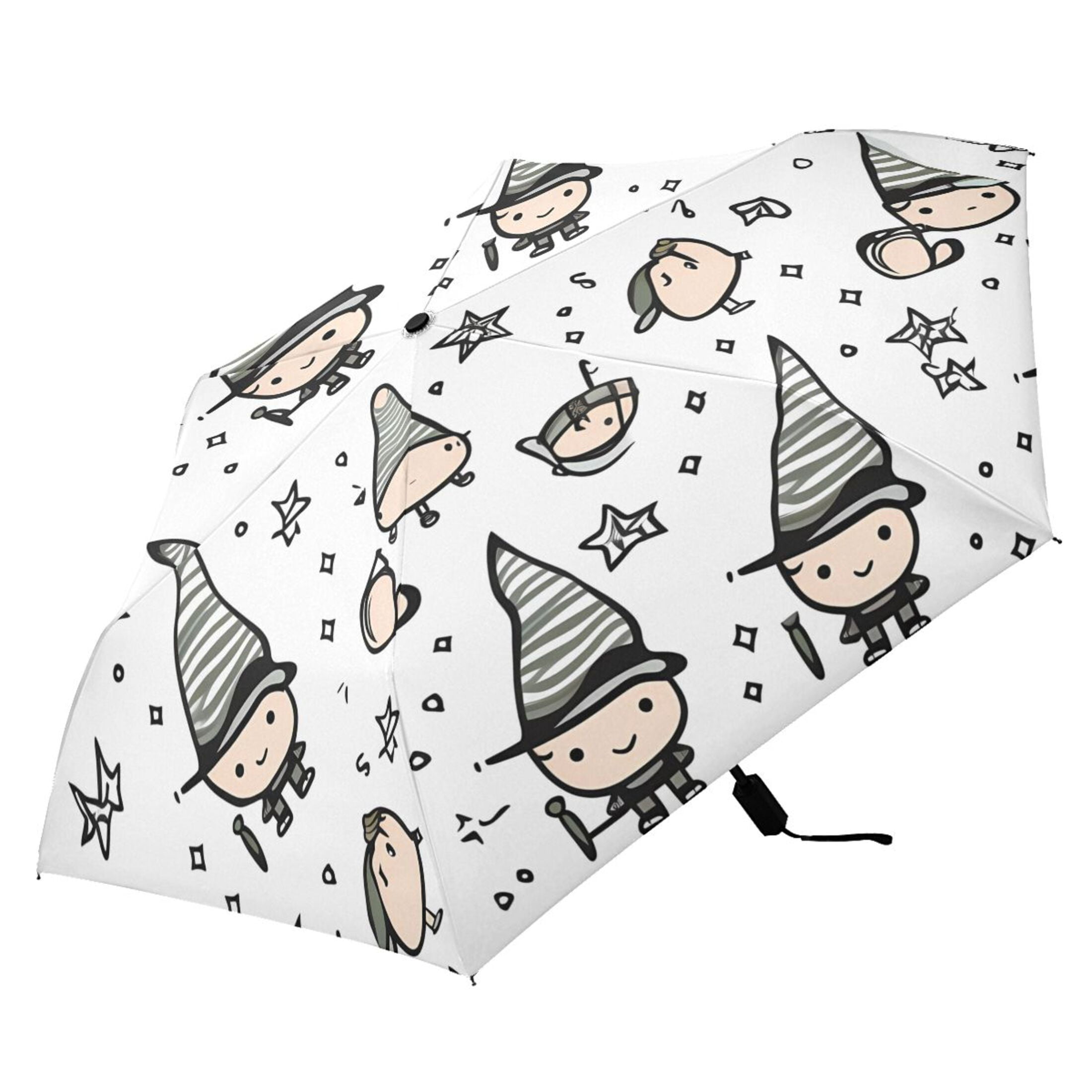 Character with Hat Compact Sun Umbrella Windproof Travel Umbrellas for Rain Strong Portable UV Protection