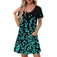 thumbnail image 2 of YuXingFu Plus Size Women's Dress formal Dresses - Floral, V-Neck, Short Sleeve, Midi for Summer Sky Blue XXL, 2 of 8