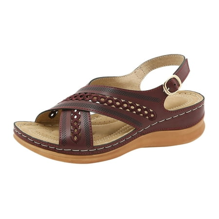 

Women Sandals Fashion Summer Comfortable Elegant Simple Solid Color Buckle Strap Sandals Wedge Casual Roman Sandals Party Shoes Footwear