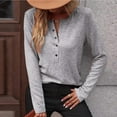 thumbnail image 2 of WREESH Womens Fashion T-Shirts V Neck Solid Color Pullover Regular Fit Button Henley Long Sleeve Tops Button Casual T-Shirt Top Blouse Gray, 2 of 9