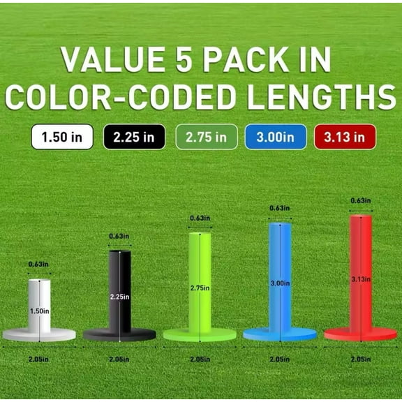 Golf Rubber Tees Driving Range 5Pcs Pack Mixed Size Practice Mat