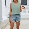 thumbnail image 5 of Endives Women's Tank Tops V Neck Pleated Sleeveless Chiffon Blouses Casual Top Basic Work Business Shirt Summer Trendy Green, 5 of 7