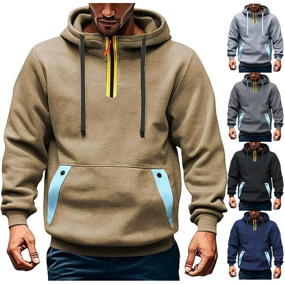 Momasggi Mens Tactical Hoodies Quarter Zip Pullover Tops Fashion Color Block Hoodie Loose Casual Long Sleeve Hooded Sweatshirts with Pockets Gray 3XL