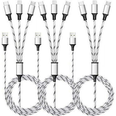 Multi Charging Cable, 5ft 3Pack Multi Charger Cable Nylon Braided Multiple USB Universal 3 in 1 Charging Cord Adapter with Type-C, Micro USB Port Connectors for Cell Phones and More