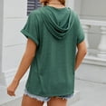 thumbnail image 4 of Scyoekwg Womens Summer Short Sleeve Tops Button Hooded Tops Lightweight Comfy Loose Solid Color Trendy Blouses (Green,L), 4 of 8