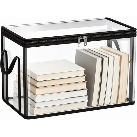 1Pcs Clear Book Storage Box with Lids and Handles 14.96x9.45x12.6 Inch PVC Waterproof Moving Bags, Stackable Organization Bins for Clothes Toy Snack Bedding Home Bedroom Closet Office Dorm