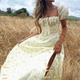 thumbnail image 3 of Vestido Largo Vestidos de playa para mujer Elegante Floral Cuello cuadrado Split Boho Vestido (Beige M) Ygjytge para Mujer Beige T M, 3 of 7