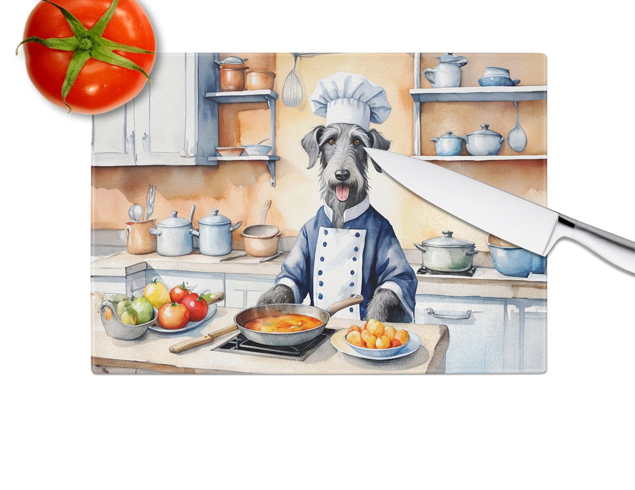 Scottish Deerhound The Chef Glass Cutting Board 12 in x 15 in