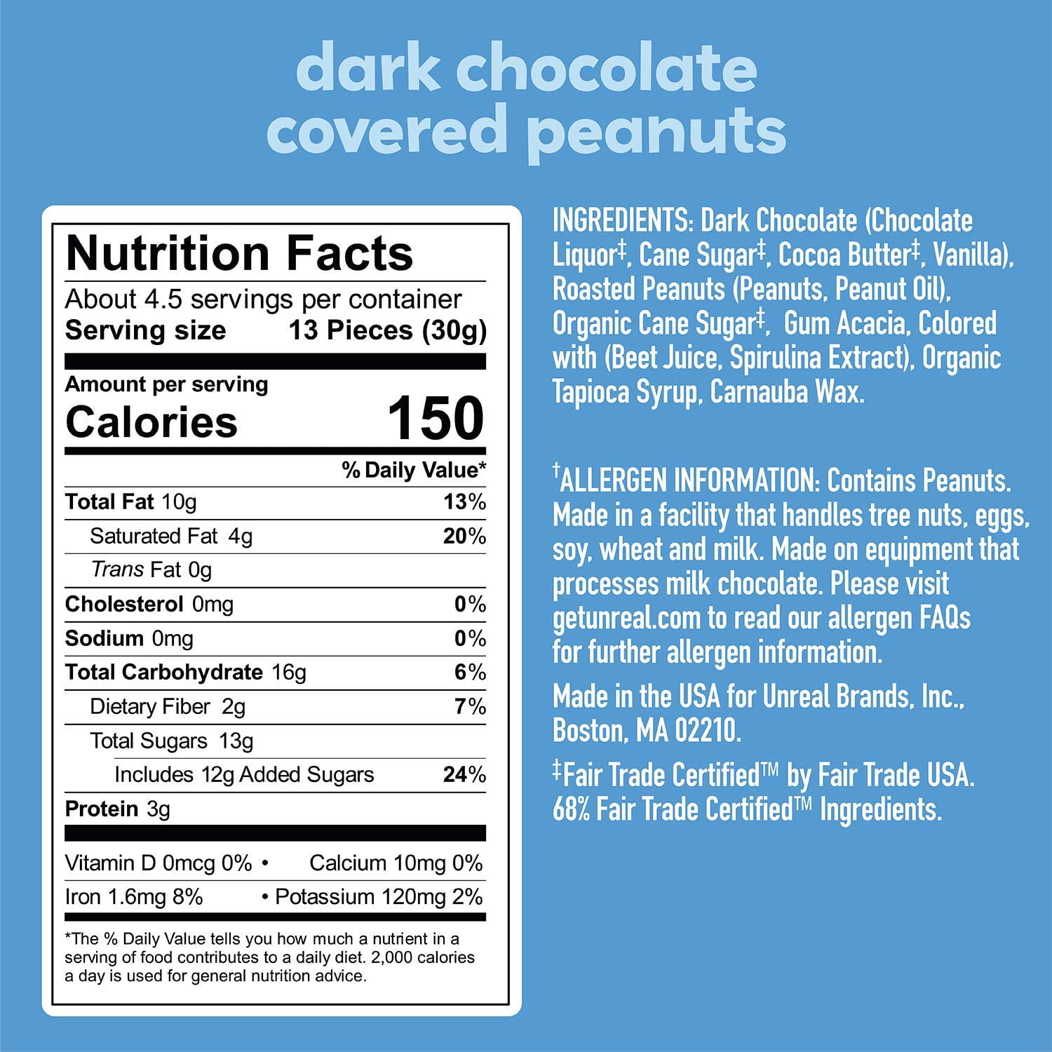 UNREAL Dark Chocolate Peanut Gems - Certified Vegan Fair Trade, Non-GMO - Made with Gluten Free Ingredients and Colors from Nature - No Sugar Alcohols or Soy - 6 Bags