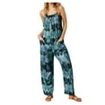 thumbnail image 1 of Womens Plus-size Printed Button Halter Tank Top Belt With Pocket Jumpsuit, 1 of 1