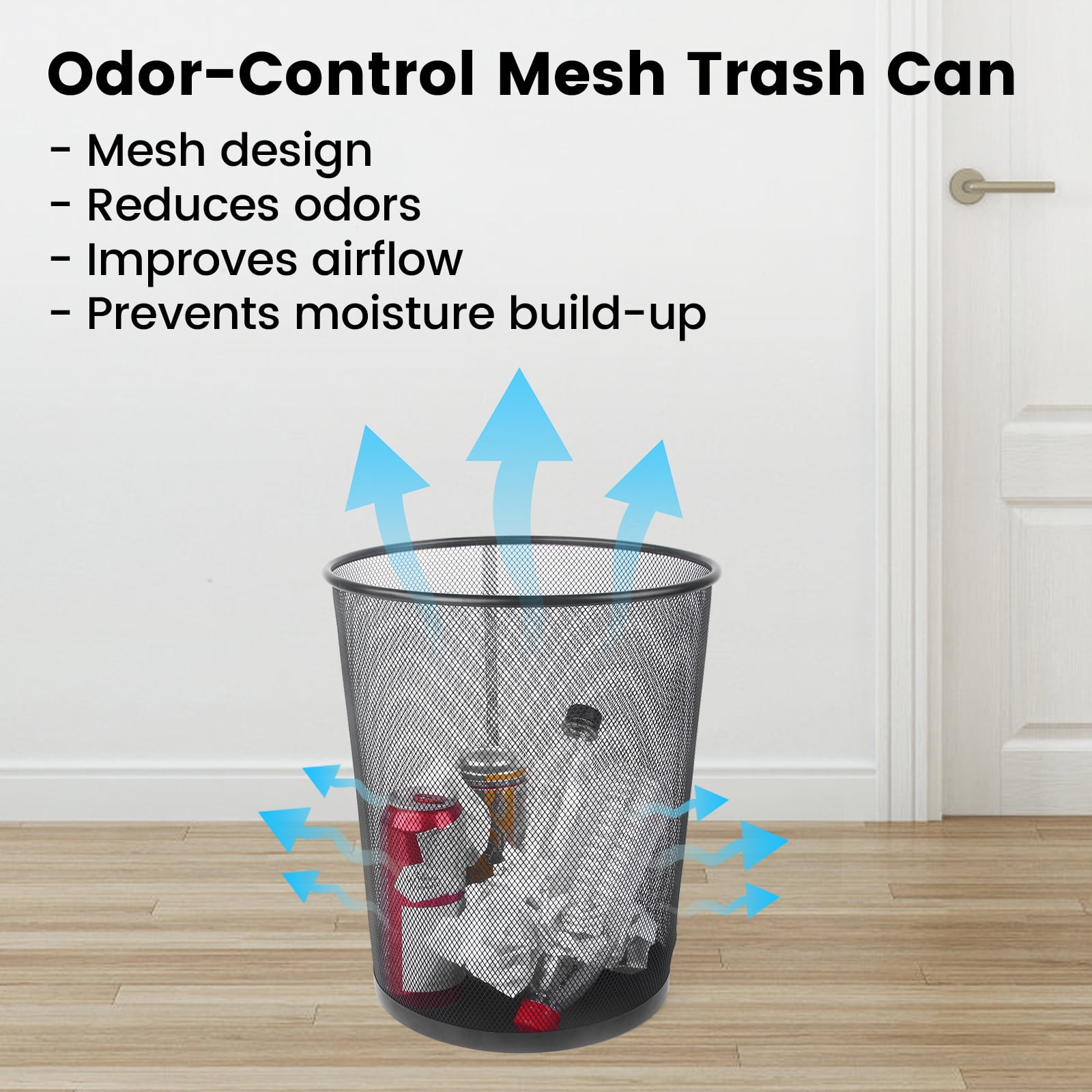 Gamexcel 5-Gallon Metal Mesh Trash Can 4 Pack, Round Open Top Black Waste Basket for Office, Bedroom and Bathroom