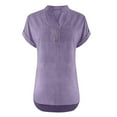 thumbnail image 4 of 3/4 Sleeve Blouses for Women,Womens Slub Cotton Linen Button Down Blouse V-Neck Short Sleeve Solid Color Loose Casual Fashion Breathable Top Purple Xl, 4 of 5