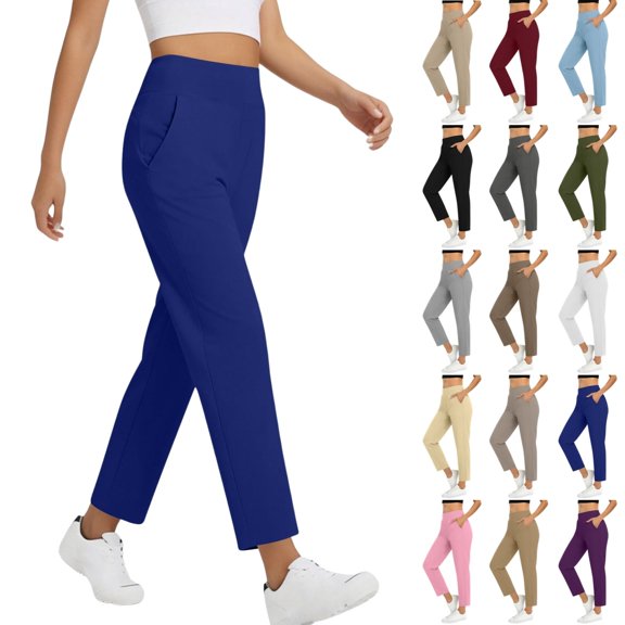 Ninixx Womens Stretch Ankle Pants High Waist Pull On Travel Trousers with Pockets Casual Slim Fit Athletic Lounge Wear S to XXL