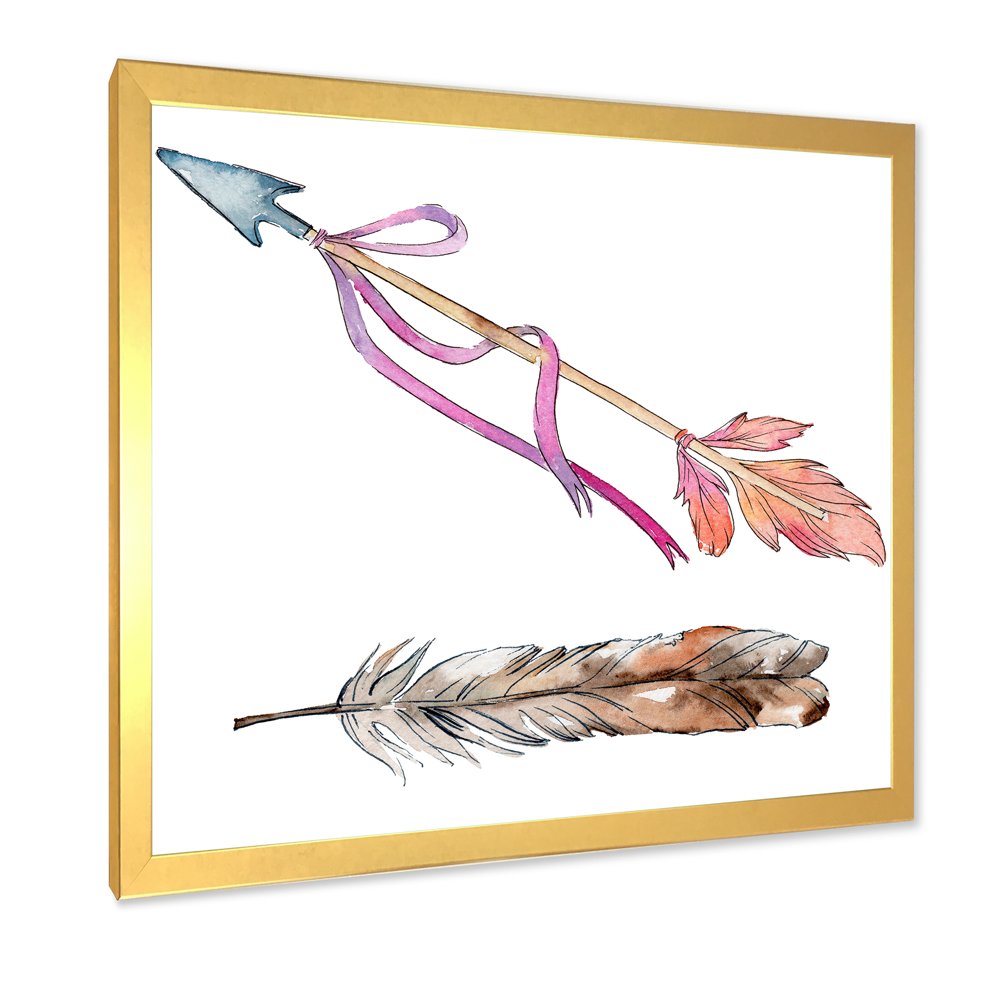 Designart 'Pink Bird Feather From Wing on Arrow' Bohemian & Eclectic Framed Art Print