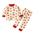 thumbnail image 3 of WRKEKC Kids Thermal Underwear Set 0-4 Years Girls Cotton Strawberry Print Crew Neck Top and Elastic Waist Pants Two-Piece Fall and Winter Set, 3 of 4