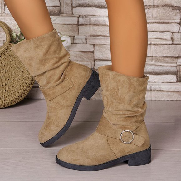 Styesk Boots for Women Women's Fashion Casual Belt Buckle Thick Heel Matching Artifact Fall And Winter Style Fashion Casual Trend Knee-High Thick-Soled Boots Work Boots for Women