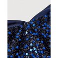thumbnail image 3 of Navy Blue Sequin Off-Shoulder Ruched Satin Midi Dress, 3 of 5