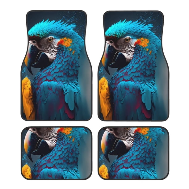 Fotbe Modern Style Blue Parrot Juego de 4 Tapetes para Auto con Estampado – Alfombrillas de Goma Reforzada, Diseño Antideslizante, Protección para Todo el Año – Vehículos, Autos, Camionetas y SUVs