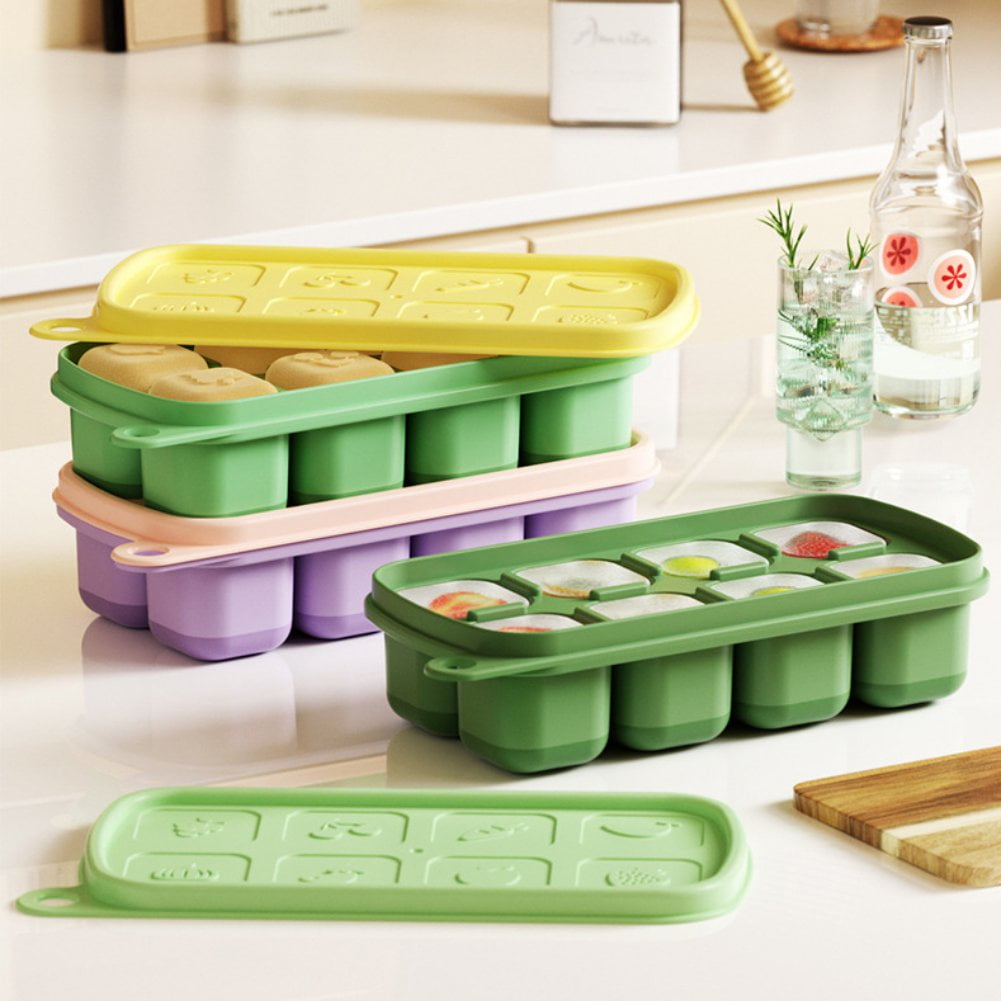 Ice Cube Tray With Lid And Bin,Silicone Ice Tray With Lid And Bin, Stackable Ice Tray With Bin, Green Ice Bin For Freezer With Lid With Easy Release