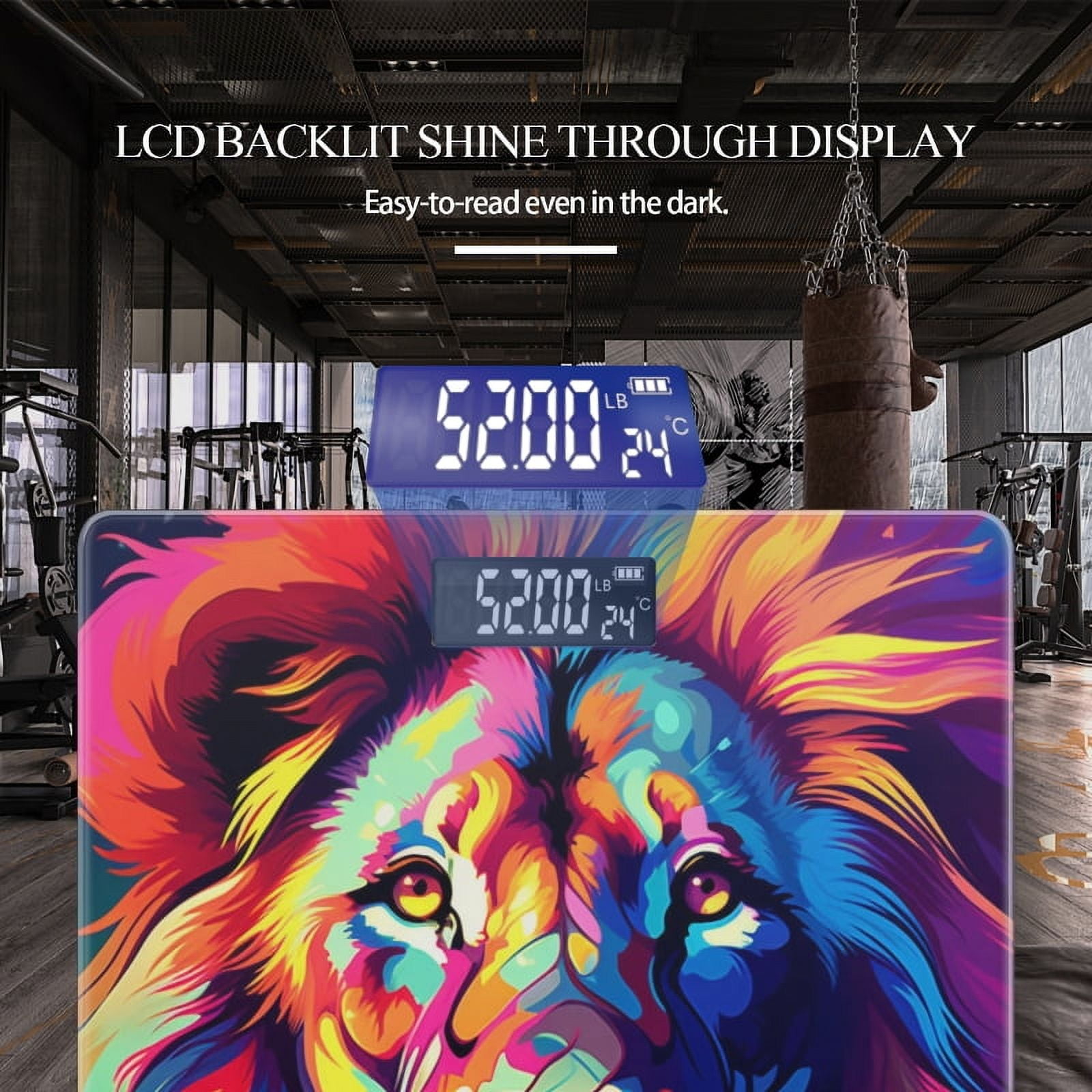 High Precision Body Weight Scale Smart Bathroom Scales with Large LCD Display(400lbs),Decorative for Bedroom-Colorful Lion Face Portrait Vector Illustration Art