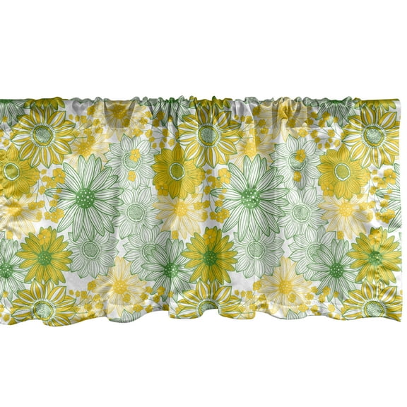 Ambesonne Sunflower Window Valance, Botany Art Floral Cartoon, 54" X 12", Fern Green Earth Yellow