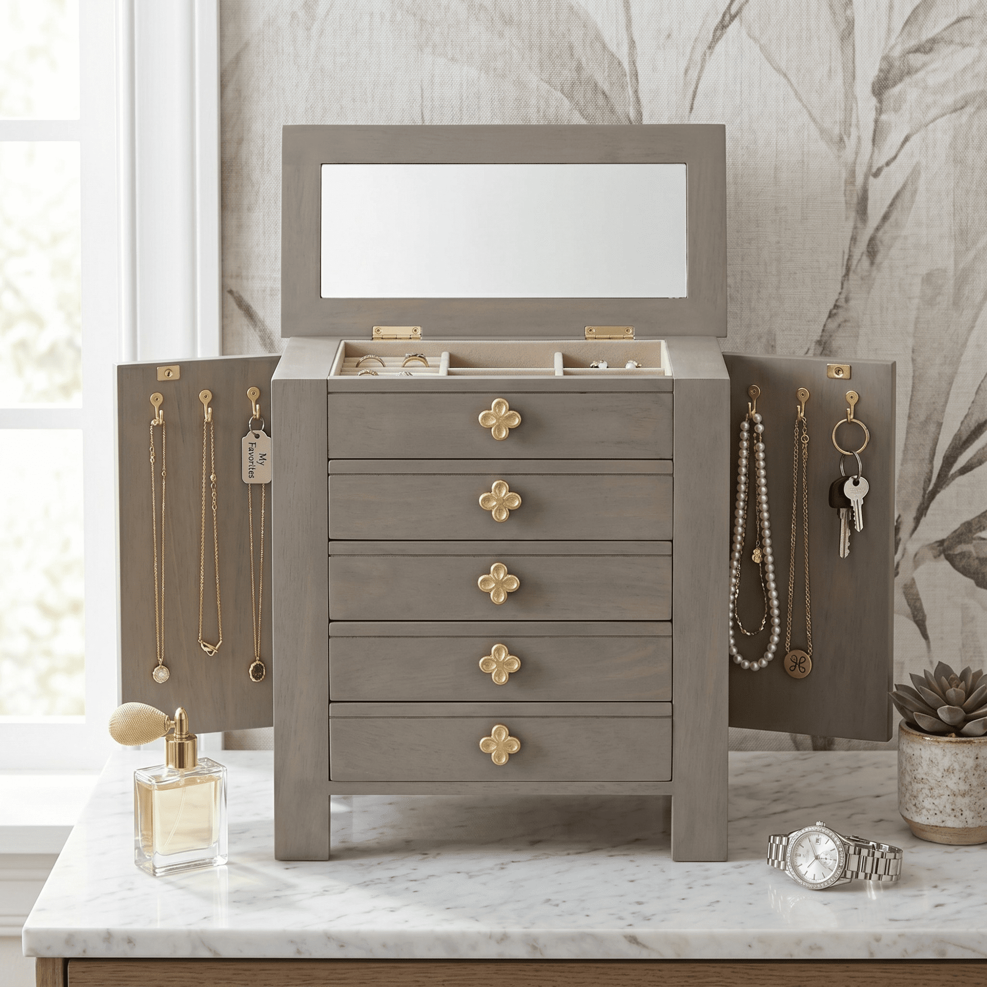modern jewelry dresser SONGMICS 5-Layer Jewelry Box with Large Mirror, Modern Jewelry Organizer  with 3 Side Drawers, Jewelry Storage