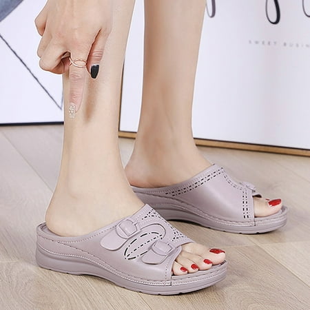 

〖Yilirongyumm〗 Purple 39 Sandals Women Summer Slip-On Wedges Beach Open Toe Breathable Sandals Hollow Out Shoes