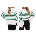 thumbnail image 2 of Suéteres de Punto A Rayas de Gran Tamaño para Mujer, Ropa de Otoño 2025, Suéter de Cuello Redondo de Invierno con Abertura Lateral Verde M, 2 of 6