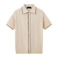 thumbnail image 5 of TrendOFT Mens Polo Shirts Summer Short Sleeve Business Casual Open Front Knit Shirt Comfortable Daily Wear Business Top Beige L, 5 of 5