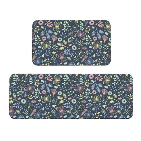 

Kitchen Floor Mat 2 Sets Of Anti-Fouling Absorbent Quick-Drying Floor Mat For Kitchen Door Mat Laundry Room Restaurant Office Farm Forests Pattern Cottage Butterfly Leaf Flower