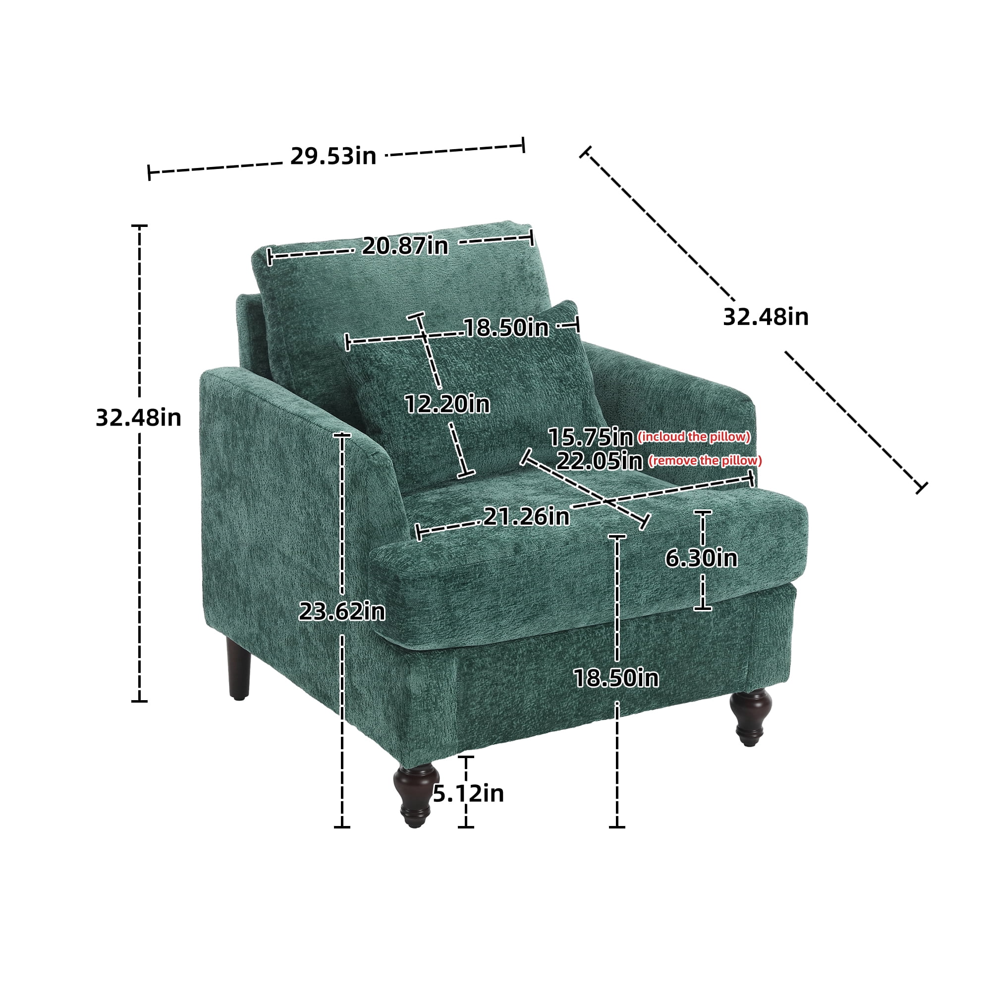 MAYEERTY Wood Frame Armchair, Modern Accent Chair Lounge Chair Tufted Club Chair, Mid Century Modern Arm Chairs with Studded, Solid Wood Frame, for Bedroom, Reading (Emerald Chenille)