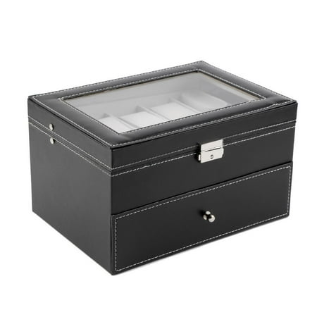 20 Grid Slot PU Leather Watch Box Display Case Organizer Jewelry Storage