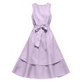 thumbnail image 7 of NTACZA Womens Dresses Summer A-Line Cotton Lien Maxi Sleeveless Flowy Round Neck Front Tie Vacation Casual Ruched Waist Beach Purple XXXL, 7 of 7