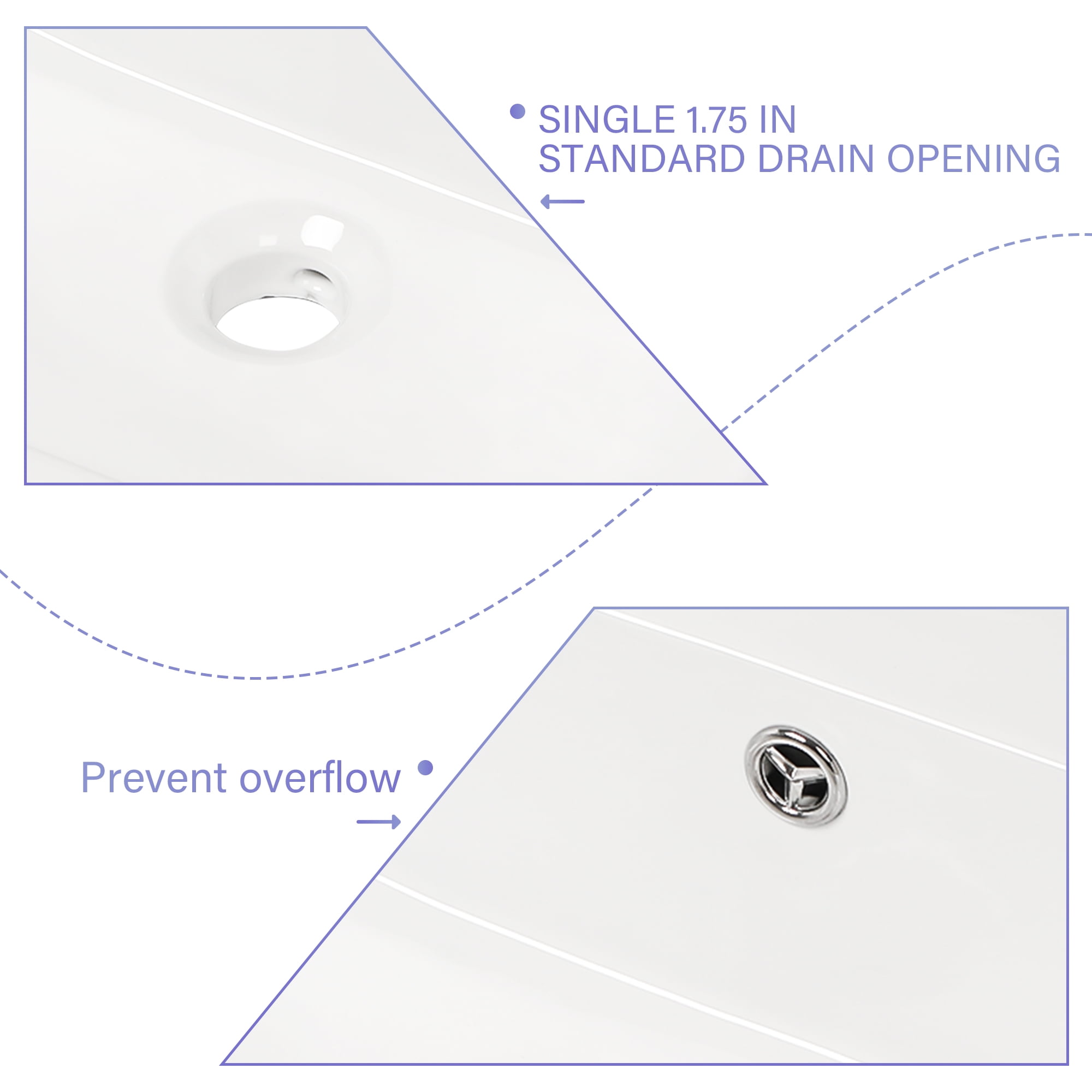 20.8"×16.3"×6" White Ceramic Rectangular Wall-mounted Bathroom Sink with Single Faucet Hole and Overflow Hole