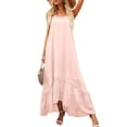 thumbnail image 2 of Women's Summer Sleeveless Dress Floral Patterns Ruffled Neckline High-low Hem Cute Dress, 2 of 6